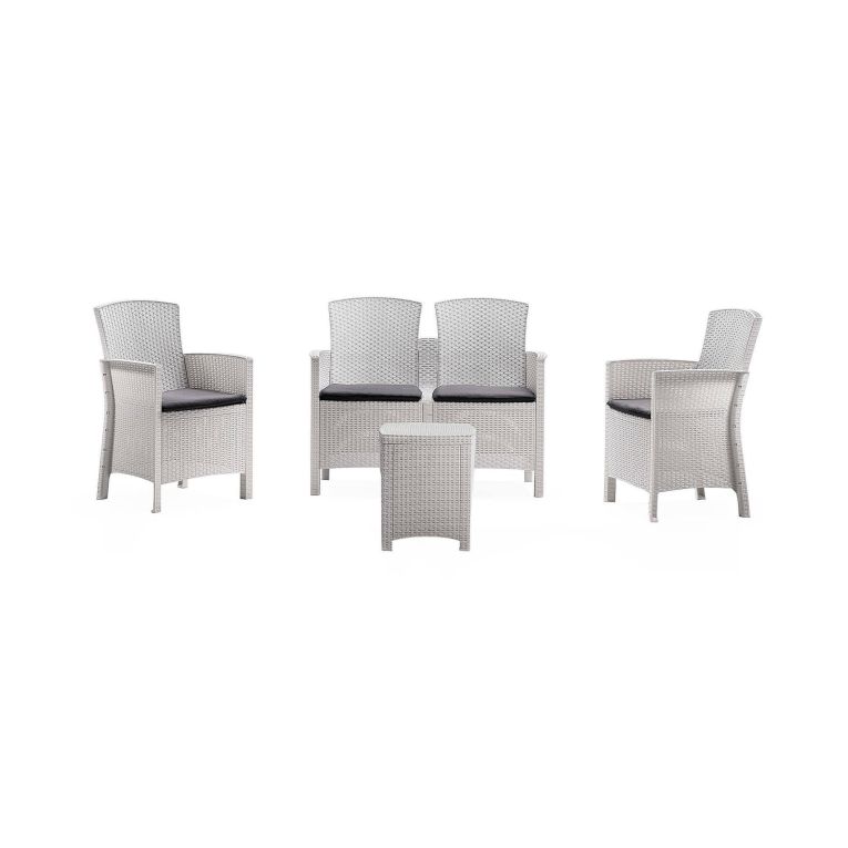 Salotto da terrazza 2 poltrone e 1 divano effetto rattan bianco - Eustachia