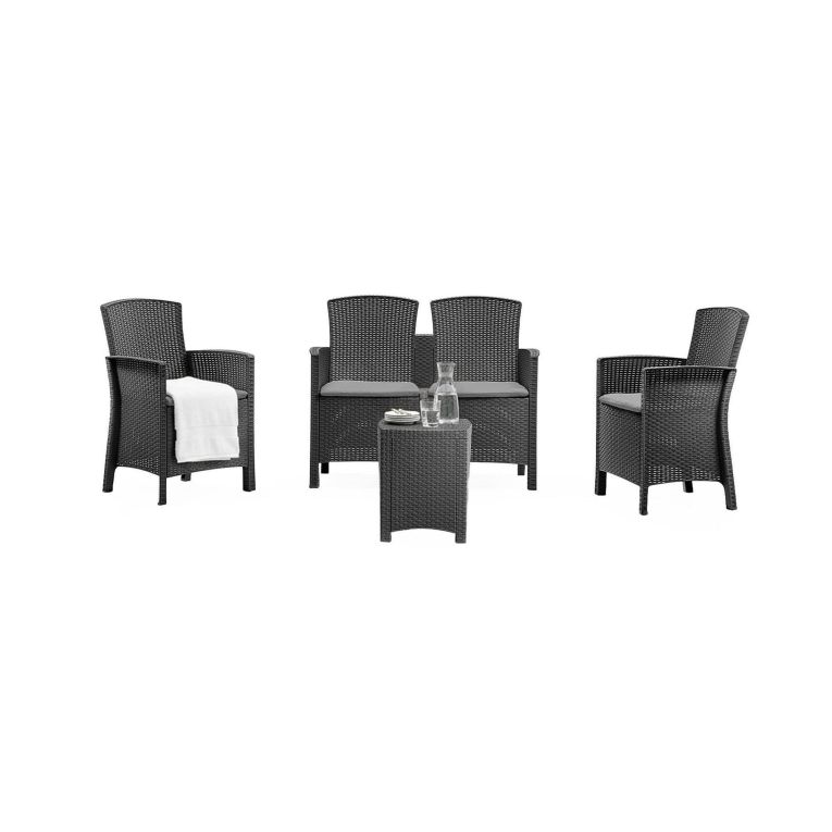 Salotto da terrazza poltrone e divano effetto rattan antracite - Eustachia