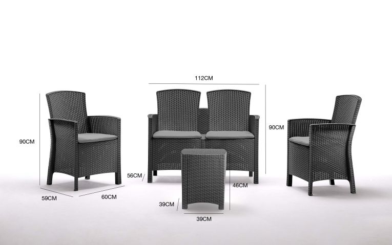 Salotto da terrazza poltrone e divano effetto rattan antracite - Eustachia