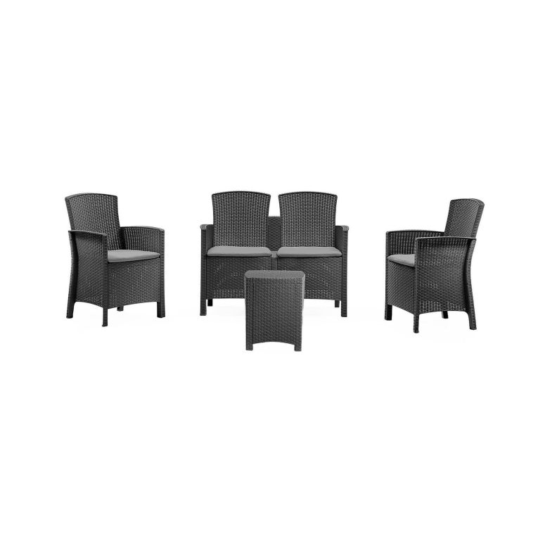 Salotto da terrazza poltrone e divano effetto rattan antracite - Eustachia