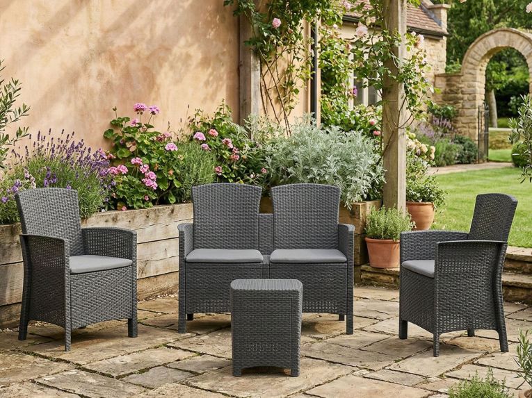 Salotto da terrazza poltrone e divano effetto rattan antracite - Eustachia