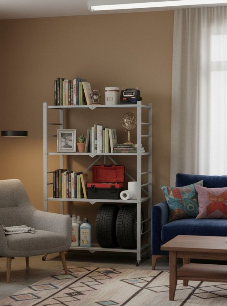 Scaffali Grigio Ruote 4 Ripiani, Peso Supportato 40 kg - Soprana
