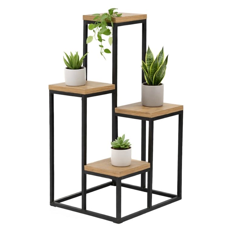 Scaffali Marrone Noce Nero 4 Ripiani Materiale Struttura in Metallo 34x65x39h cm, Colore Struttura Nero - Mompeo