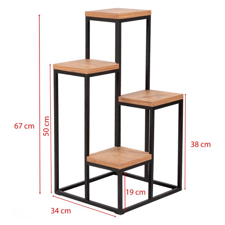 Scaffali Marrone Noce Nero 4 Ripiani Materiale Struttura in Metallo 34x65x39h cm, Colore Struttura Nero - Mompeo