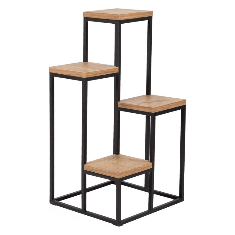 Scaffali Marrone Noce Nero 4 Ripiani Materiale Struttura in Metallo 34x65x39h cm, Colore Struttura Nero - Mompeo