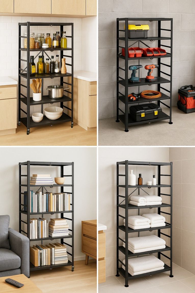Scaffali Nero 6 Ripiani Peso Supportato 40 kg, - Ficulle