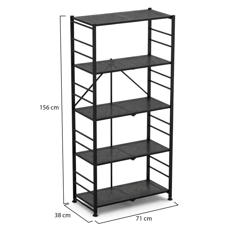 Scaffali Nero Antracite 5 Ripiani Richiudibile 71x38x156h cm, Peso Supportato 40 kg - Minori