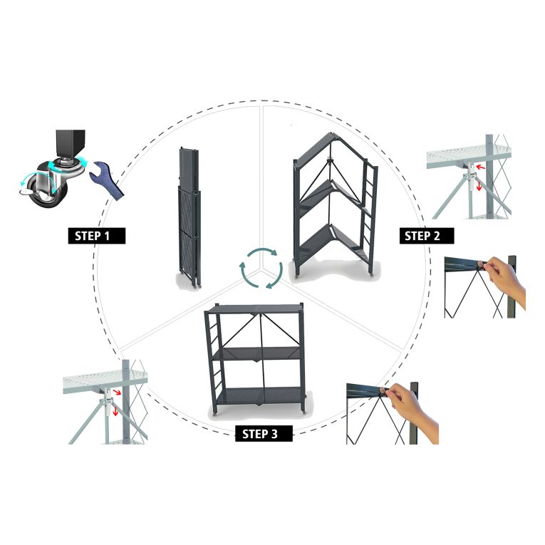 Scaffali Nero Antracite 5 Ripiani Richiudibile 71x38x156h cm, Peso Supportato 40 kg - Minori