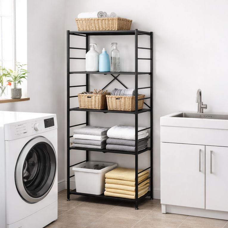 Scaffali Nero Antracite 5 Ripiani Richiudibile 71x38x156h cm, Peso Supportato 40 kg - Minori