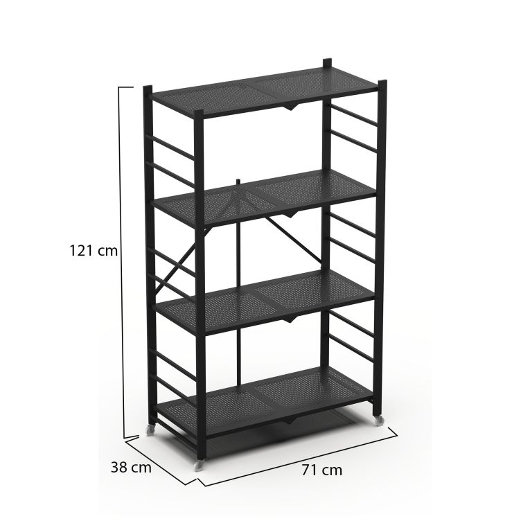 Scaffali Nero Ruote 4 Ripiani, Peso Supportato 40 kg - Soprana