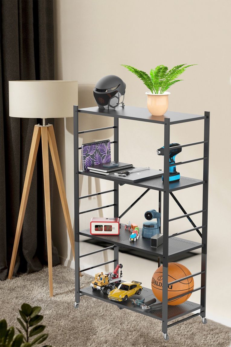 Scaffali Nero Ruote 4 Ripiani, Peso Supportato 40 kg - Soprana