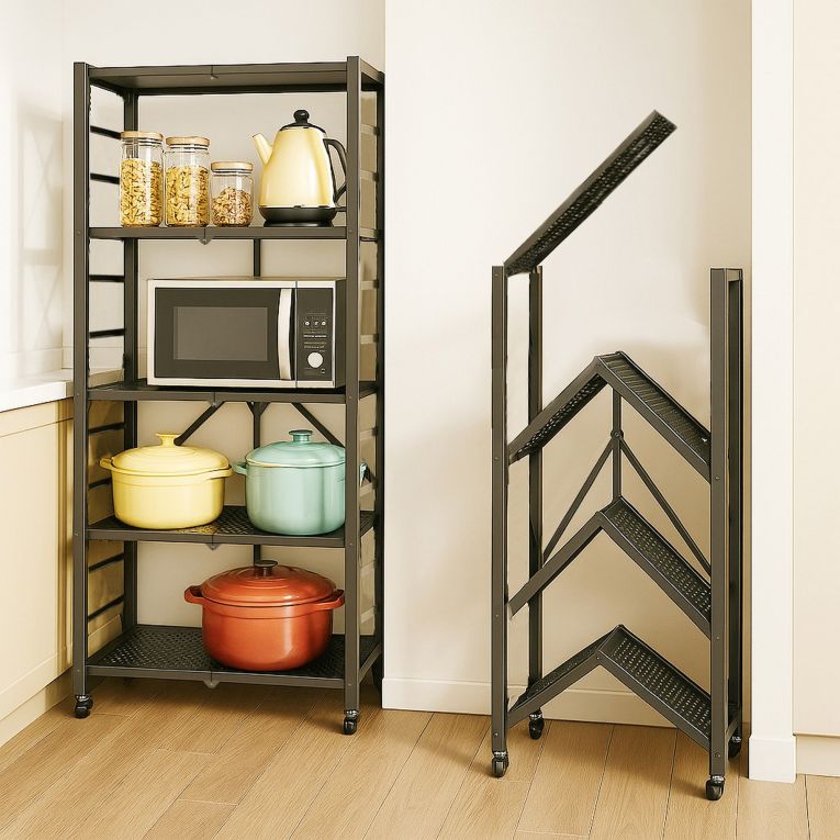 Scaffali Nero Ruote 4 Ripiani, Peso Supportato 40 kg - Soprana