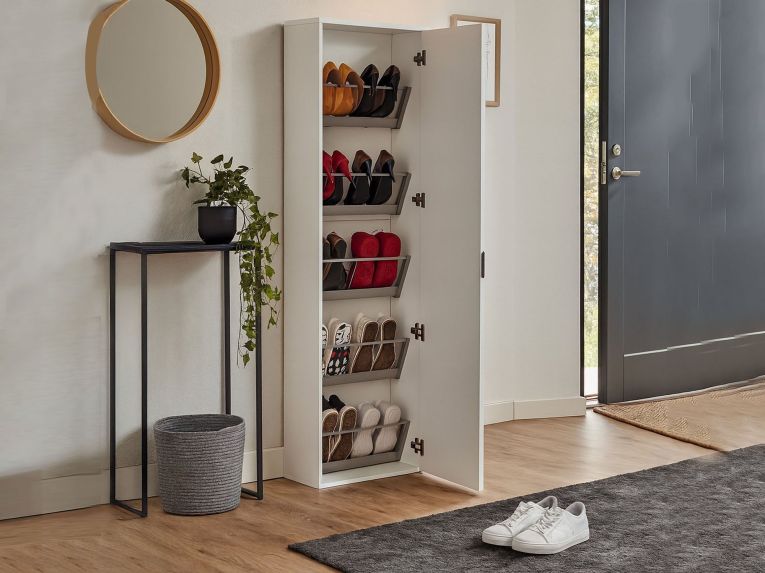 Scarpiera 10 paia bianca 50x178h cm con specchio - Amonature
