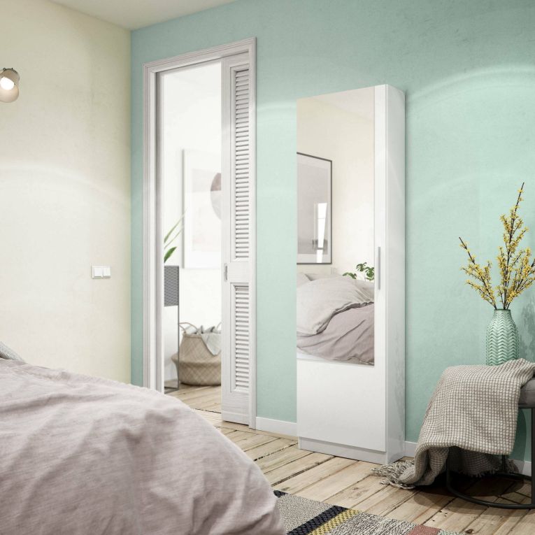Scarpiera 16 paia bianca 50x180h cm 1 anta specchio - Euro