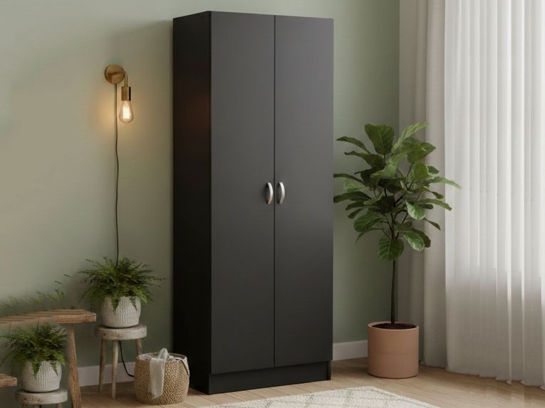 Scarpiera 2 ante nera 69x170h cm con ripiani regolabili - Erinni