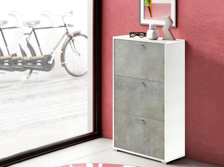 Scarpiera 3 ante bianca e cemento 67x112h cm - Axinite