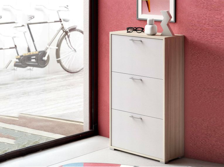 Scarpiera 3 ante bianca e rovere 67x112h cm - Axinite