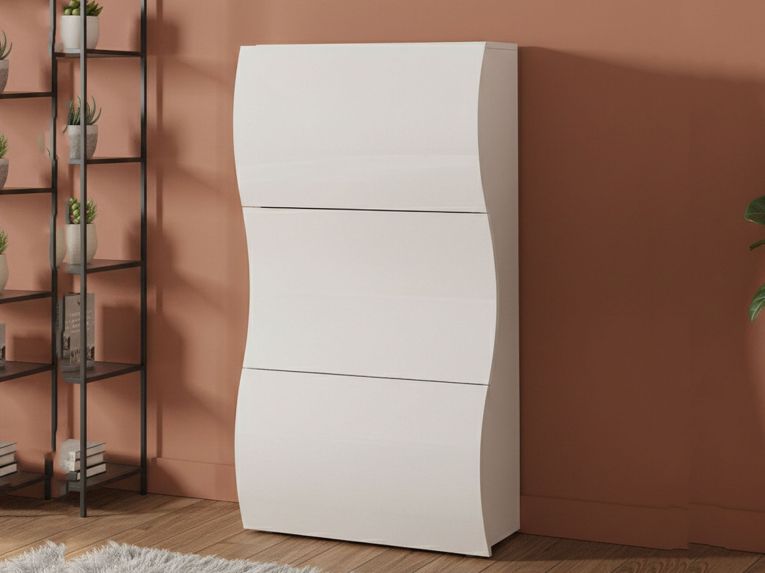 Scarpiera 3 ante bianca lucida 71x122h cm in legno - Borea