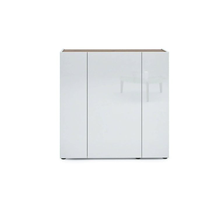 Scarpiera 3 ante bianca lucida e rovere 116x115h cm - Arrone