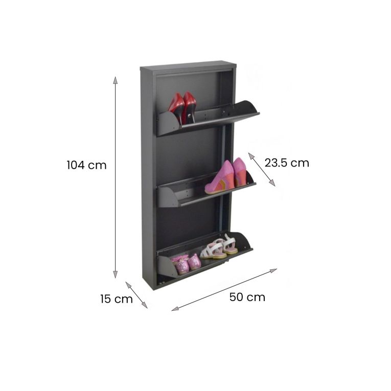 Scarpiera 3 ante nera 50x104h cm in metallo - Alexa