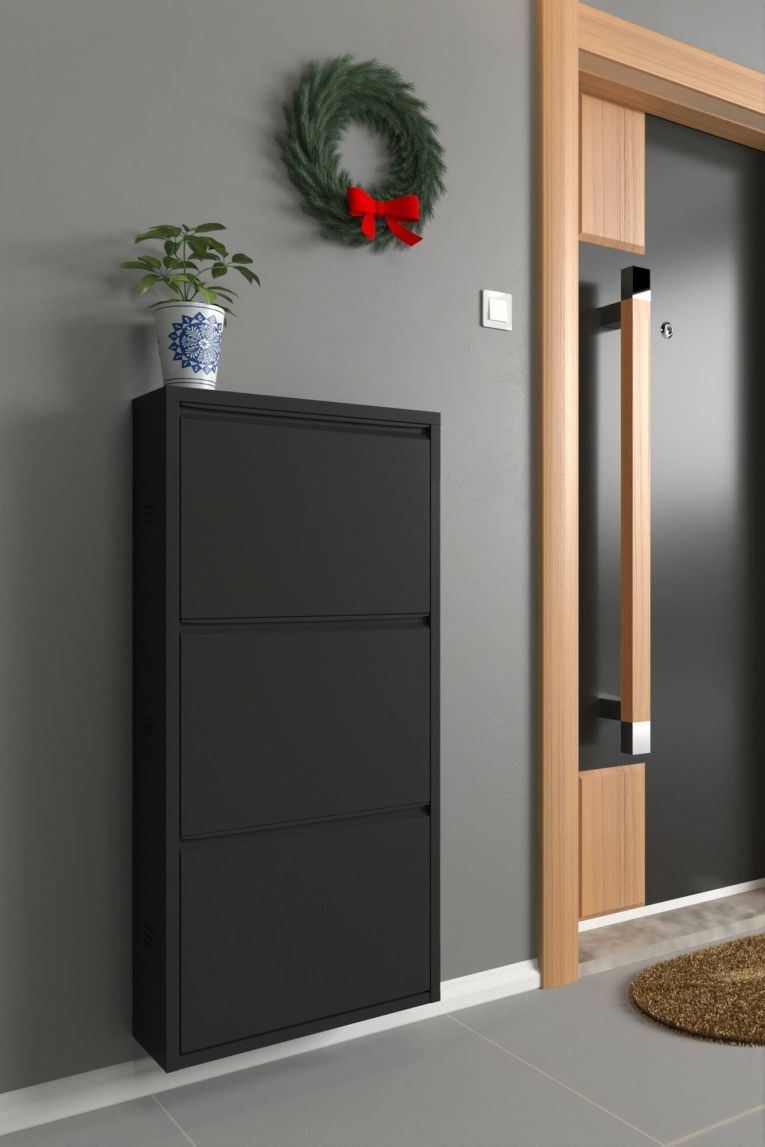 Scarpiera 3 ante nera 50x104h cm in metallo - Alexa