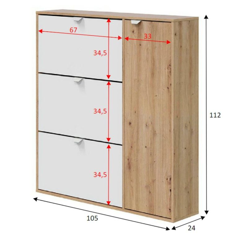 Scarpiera 4 ante bianca e rovere 105x112h cm - Anuk