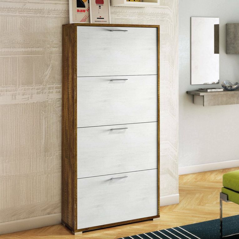 Scarpiera 4 ante bianca e rovere 67x147h cm - Adeindein