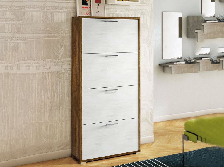 Scarpiera 4 ante bianca e rovere 67x147h cm - Adeindein