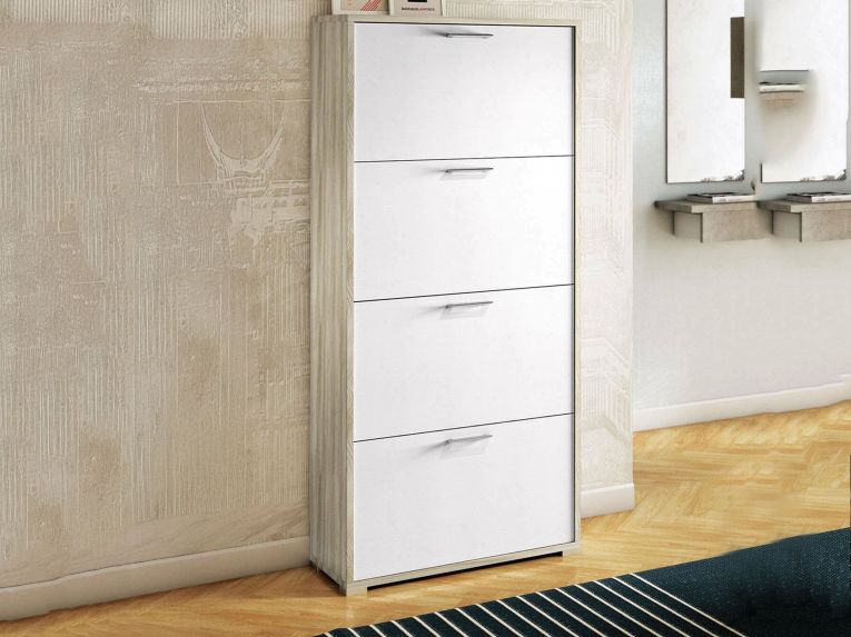 Scarpiera 4 ante bianca e rovere 67x147h cm in legno - Adeindein