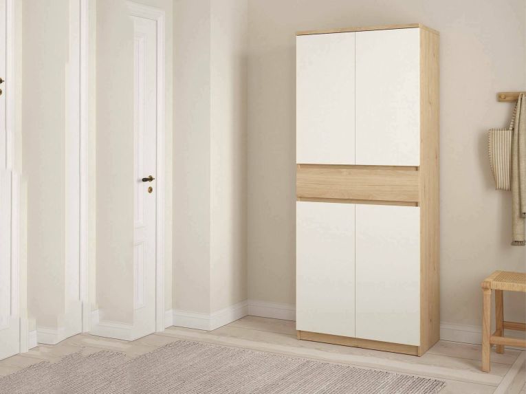 Scarpiera 4 ante e 1 cassetto rovere e bianca 80x191h cm - Jangmi