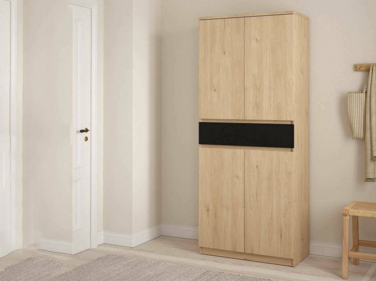 Scarpiera 4 ante e 1 cassetto rovere e nera 80x191h cm - Jangmi
