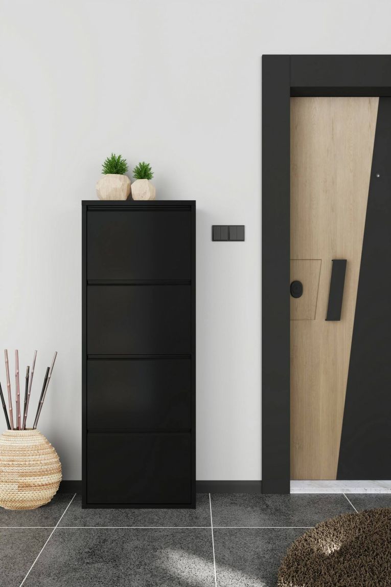 Scarpiera 4 ante nera 50x138h cm in metallo - Axe