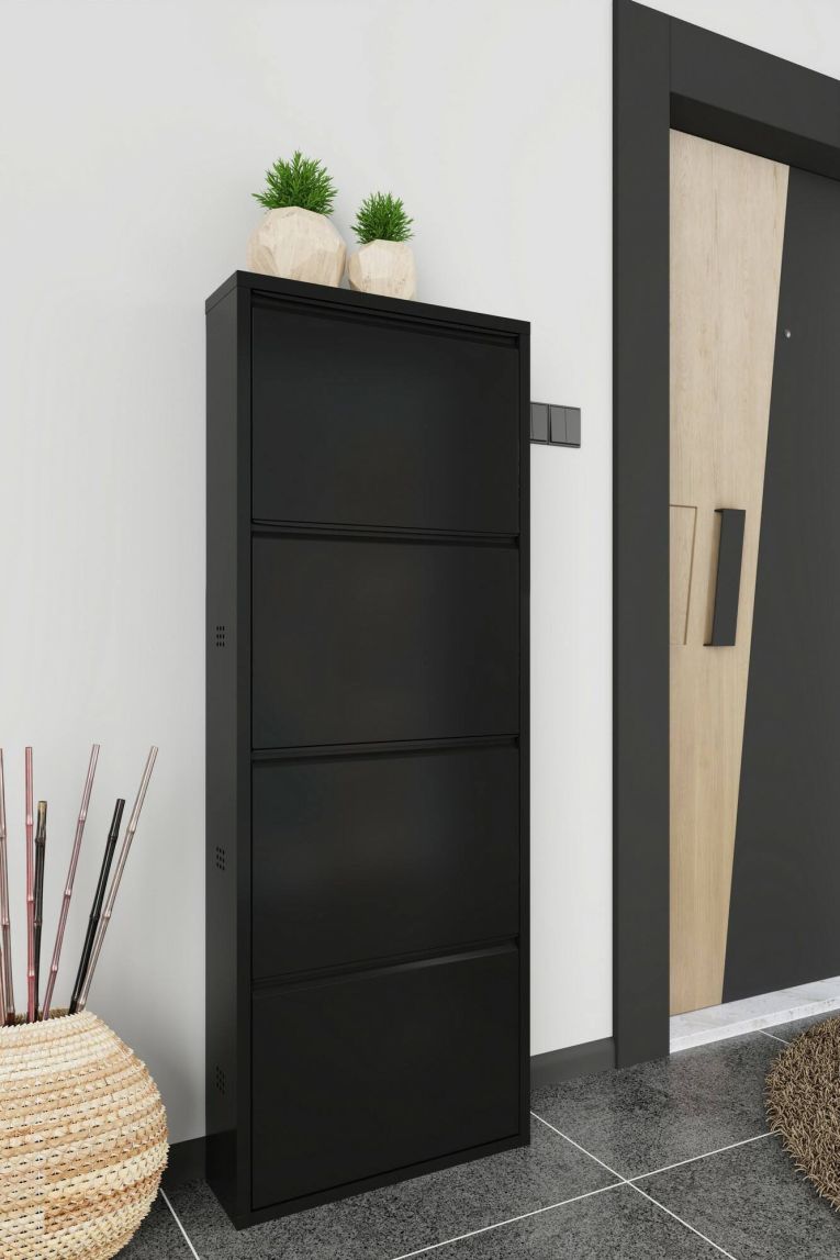 Scarpiera 4 ante nera 50x138h cm in metallo - Axe