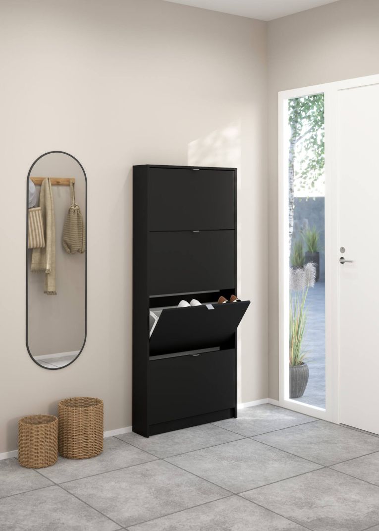 Scarpiera 4 ante nera 70x162h cm 12 paia - Desideria