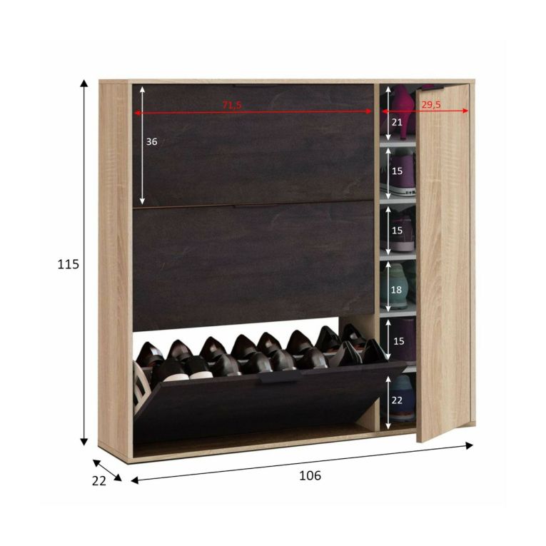 Scarpiera 4 ante rovere e nera 106x115h cm - Ammour