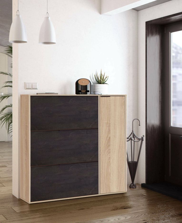 Scarpiera 4 ante rovere e nera 106x115h cm - Ammour