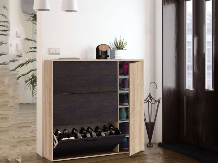 Scarpiera 4 ante rovere e nera 106x115h cm - Ammour
