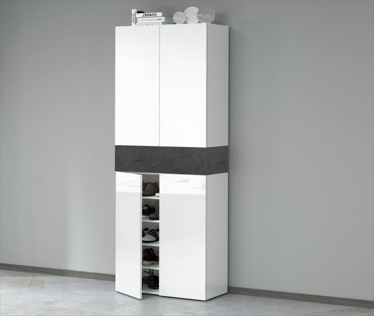 Scarpiera 5 ante bianca lucida e ardesia 76x200h cm - Asklol