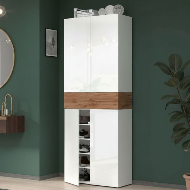 Scarpiera 5 ante bianca lucida e rovere 76x200h cm - Asklol