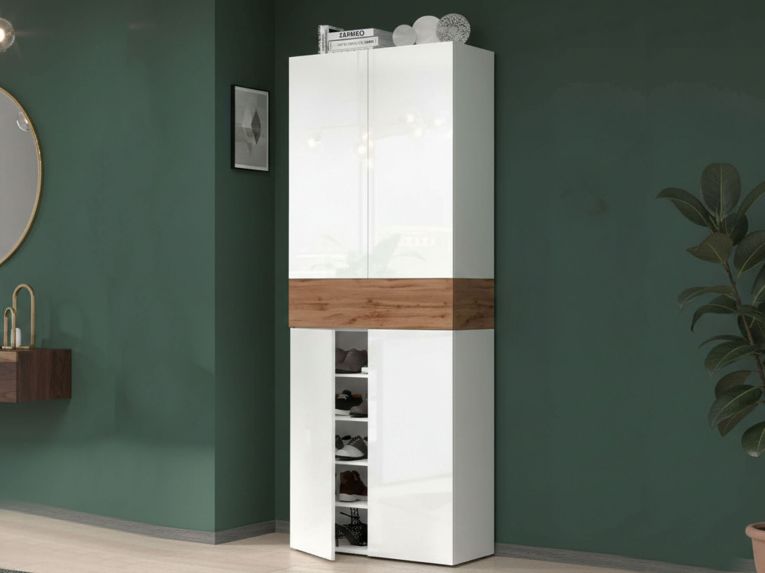 Scarpiera 5 ante bianca lucida e rovere 76x200h cm - Asklol