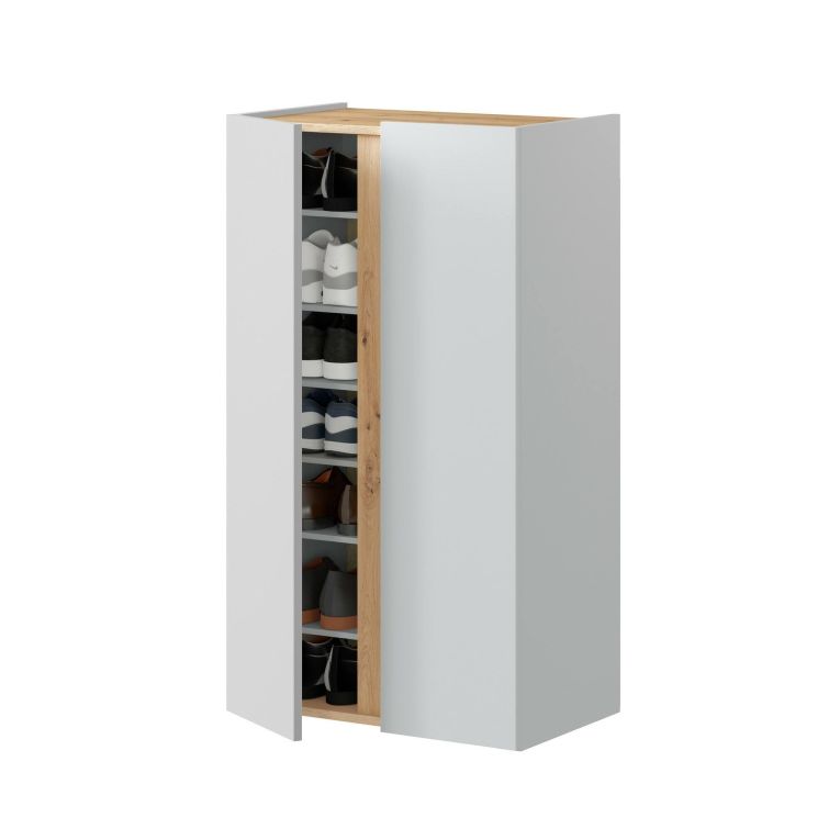 Scarpiera Ajlune, Mobile portascarpe, Armadio da ingresso multiuso, Mobiletto per calzature, 57x35 h102 cm, Bianco e Rovere Nodi