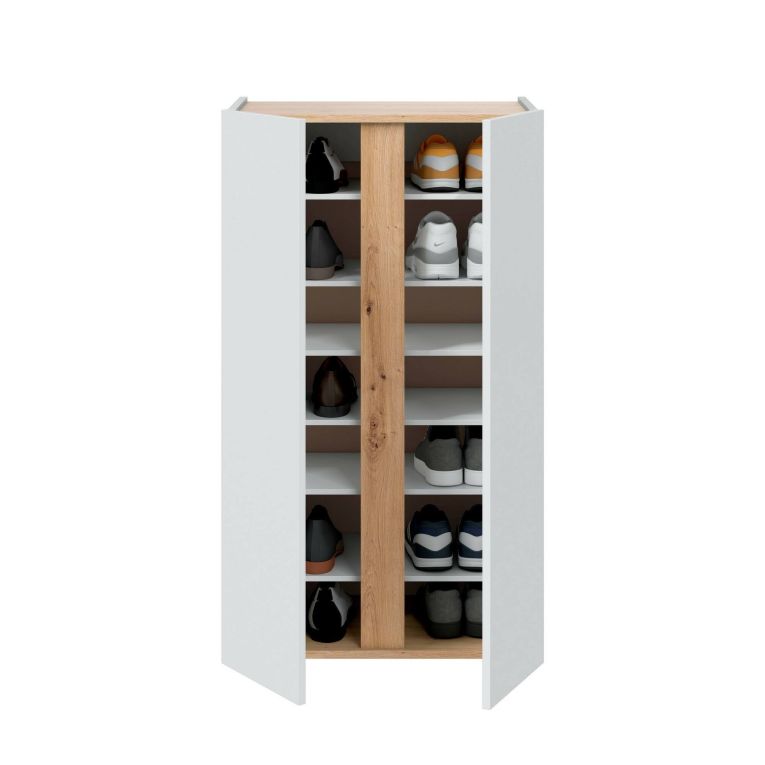 Scarpiera Ajlune, Mobile portascarpe, Armadio da ingresso multiuso, Mobiletto per calzature, 57x35 h102 cm, Bianco e Rovere Nodi