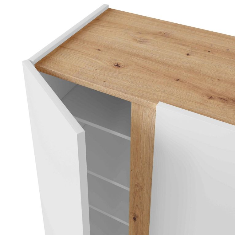 Scarpiera Ajlune, Mobile portascarpe, Armadio da ingresso multiuso, Mobiletto per calzature, 57x35 h102 cm, Bianco e Rovere Nodi