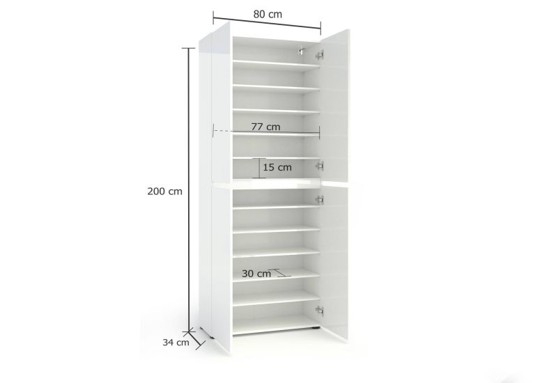 Scarpiera Alberton, Mobile portascarpe, Armadio da ingresso multiuso, Mobiletto per calzature, Made in Italy, 80x34h200 cm, Bianco lucido