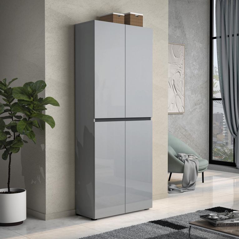 Scarpiera Alberton, Mobile portascarpe, Armadio da ingresso multiuso, Mobiletto per calzature, Made in Italy, 80x34h200 cm, Grigio