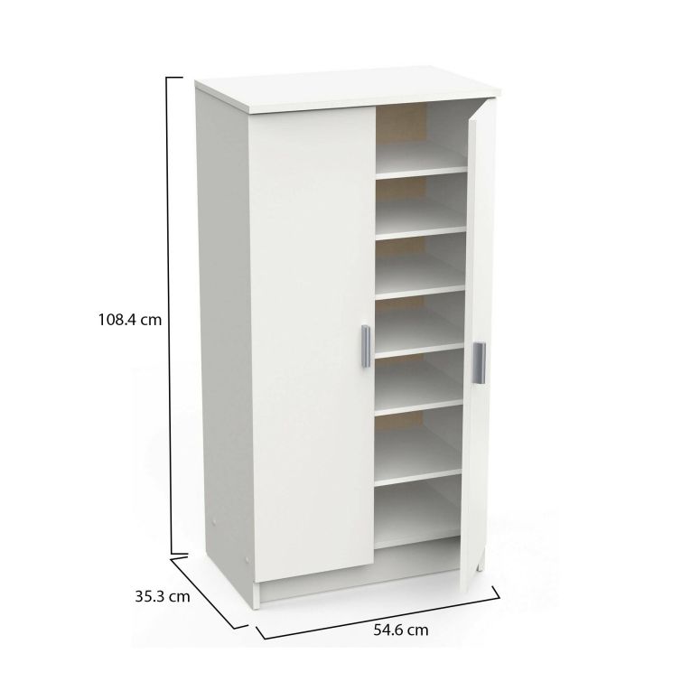 Scarpiera Alcudia, Mobile multifunzionale, Mobiletto scarpiera, Guardaroba porta scarpe, 55x36h108 cm, Bianco