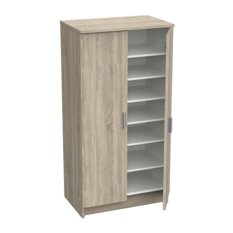 Scarpiera Alcudia, Mobile multifunzionale, Mobiletto scarpiera, Guardaroba porta scarpe, 55x36h108 cm, Rovere