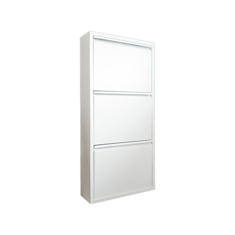 Scarpiera Alginet, Portascarpe salvaspazio, Scarpiera da ingresso, Mobile porta scarpe a 3 ante in metallo, 50x15h103 cm, Bianco