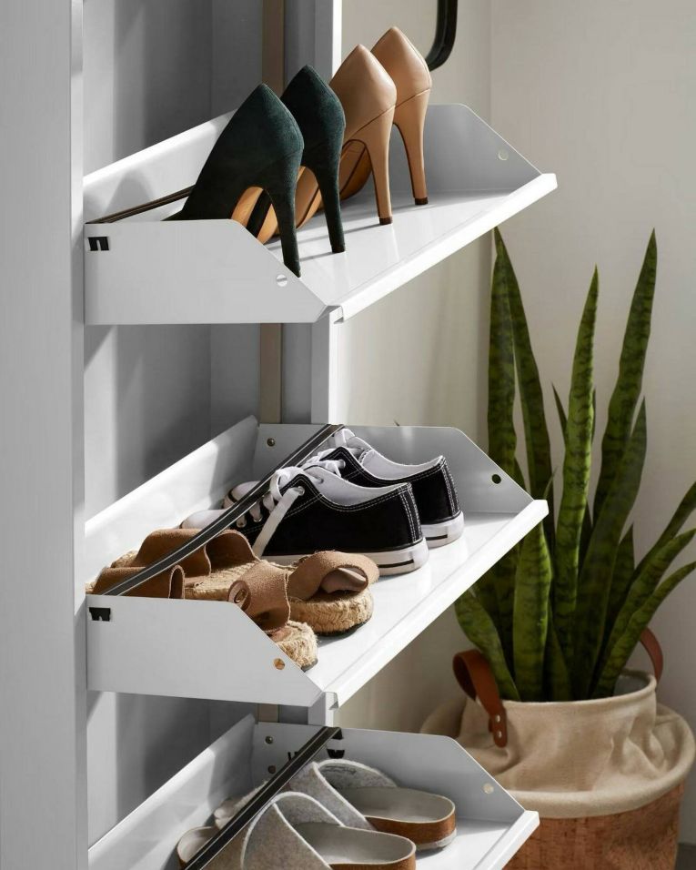 Scarpiera Alginet, Portascarpe salvaspazio, Scarpiera da ingresso, Mobile porta scarpe a 3 ante in metallo, 50x15h103 cm, Bianco