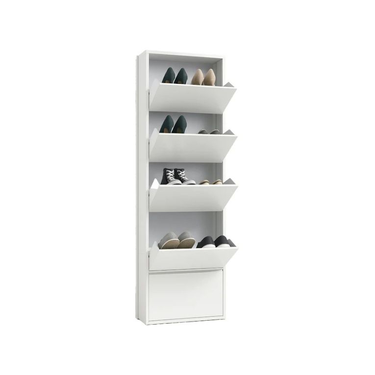 Scarpiera Alginet, Portascarpe salvaspazio, Scarpiera da ingresso, Mobile porta scarpe a 5 ante in metallo, 50x15h169 cm, Bianco